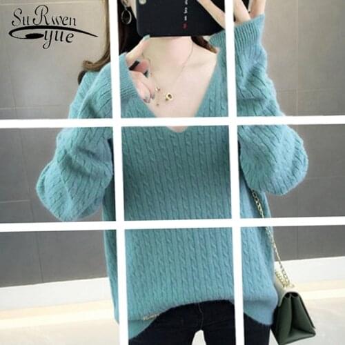 New Fashion 2019 Autumn Knitted Women Sweater Long Sleeve V-neck Casual Women Tops Women Clothing Soft Women Blouse 5454 50