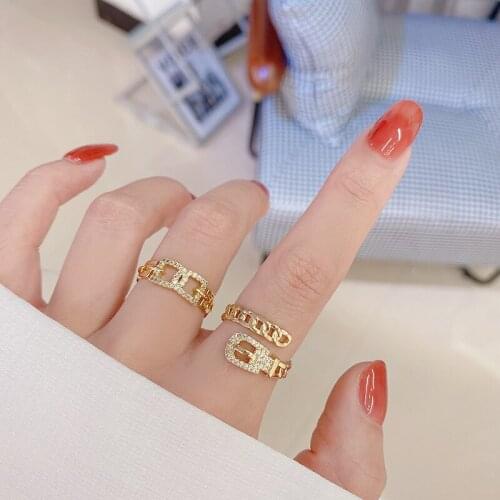 2021 New Fashion Brand Jewelry Crystal Letter Adjustable Rings for Women Delicate Gift Engagement Rings
