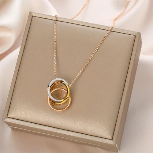 Simple Round Pendant Stainless Steel Necklace for Women Exquisite Gold Metal Collar Necklaces Wedding Jewelry Girlfriend Gifts