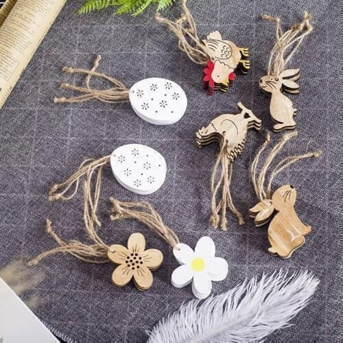 8 Pcs/Set Easter Decorations For Home Rabbit Flower Cute Easter Bunny Eggs Hen Hanging Wooden Ornaments Diy Craft