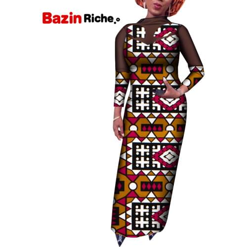 African Women Dress for Wedding Long Sleeve Straight Skirt Sexy Round Neck Evening Party Clothing WY9176