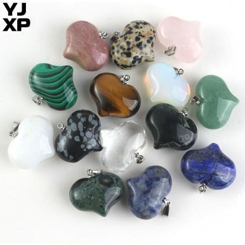 YJXP Life of Love Simple Style Silver Plated Heart Shaped Variety Rock Crystal Romantic Rose Quartzs Pendant Charms Jewelry Gift