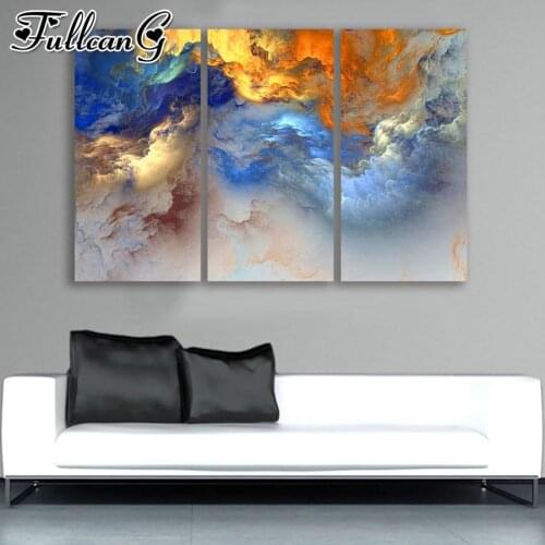 FULLCANG diy full square round drill large triptych 5d diamond painting abstract cloud mosaic embroidery natural scenery FC2016