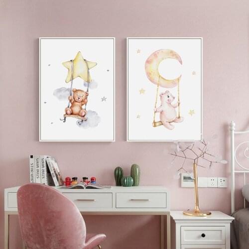 Child Poster Watercolor Balloon Thousand Autumn Animal Cartoon Wall Art Canvas Painting Nursery Print Nordic Kid Bedroom Picture