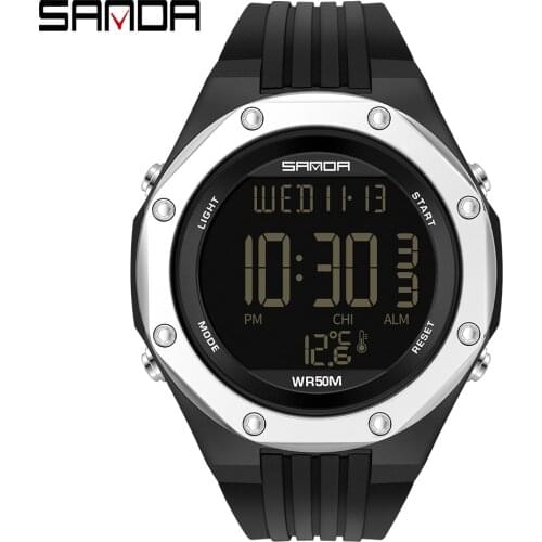 SANDA NEW Fashion Mens Watches Body Temperature Detection 50M Waterproof Sports Watch LED Electronic Wristwatches