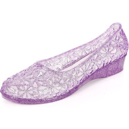 AliExpress hot sale new womens shoes sweet fashion birds nest hole shoes plastic crystal sandals flat bottom glitter beach sho