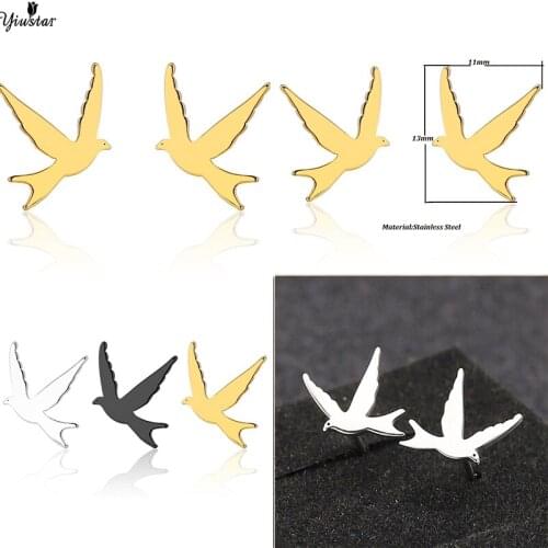 Yiusatr Cute Bird Stud Earrings Black Color Stainless Steel Earrings Sweet Animal Earring For Women Peace Party Fine Bijoux Gift
