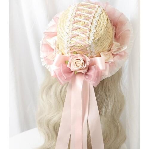 Hand made LOLITA straw hat LO niang multicolor LOLITA manual bowknot lace ribbon hats