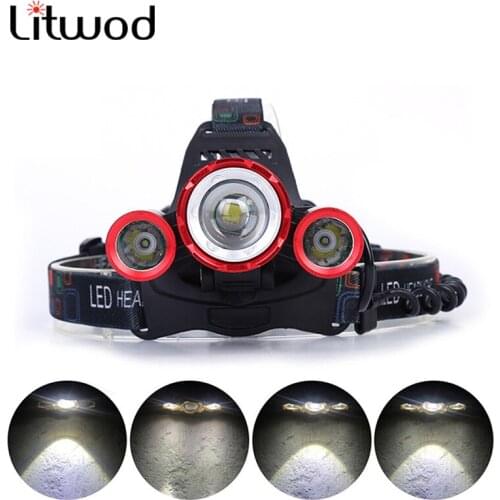 3*T6 LED Headlight Zoom LED Headlight Flashlight Suitable For 2*18650 Battery AC/Car/USB Charger Rechargeable Camping Fishing