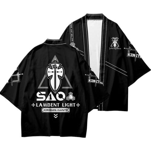 Sword Art Online Kirito Traditional Kimono Japanese Anime Clothes Cardigan Cosplay Men Women Yukata Female Shirt Blouse Dropship