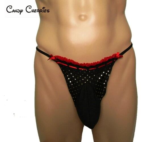 Candy Cherries Sissy Panties Men Sexy Underwear Metallic Bow Thong Cueca Penis Care Gay Homme G-String