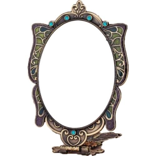 High quality desktop cosmetic princess lens portable handle can fold and hold a vintage peacock imitation copper mirror