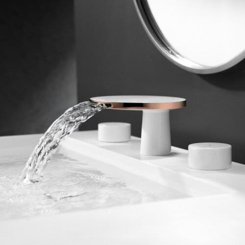 Top quality Waterfall bathroom sink faucet 3 holes 2 handles basin mixer faucet cold hot water Fashion design Luxury tap faucet