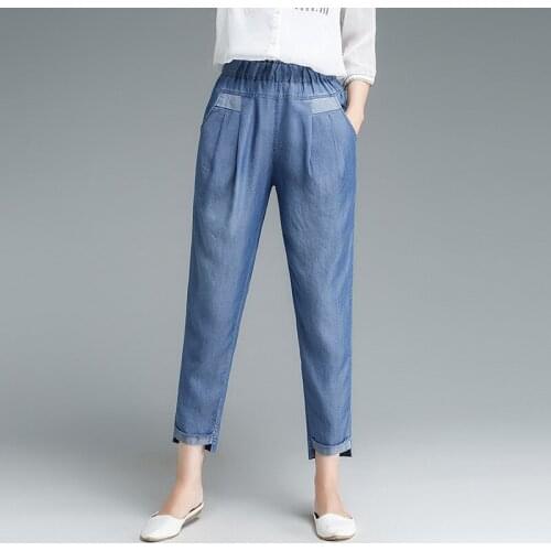 Makuluya High Waist Womens Tencel Denim Ankle-Length Pants Jeans Summer Spring High Quality Lady Female Girl Casual All-MatchQW