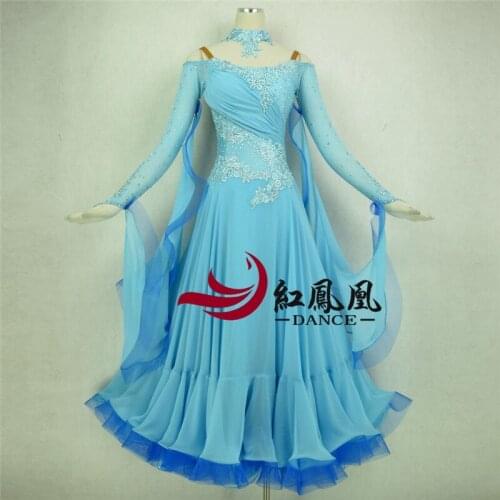 Women Standard Ballroom Dresses Girls Long Sleeve Lycra Stretchy Dancing Costume Adult Waltz Ballroom Competition Dance Dress