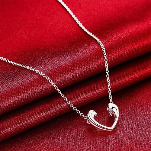 925 Sterling Silver Open Heart Pendant Necklace For Women Charm Wedding Engagement Party Fashion Jewelry Gift