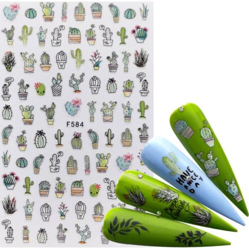 1 PC Adhesive 3D Nail Sticker Cartoon Women Animals Flower Cactus Designs Transfer Decals Slider Nail Art Decorations DIY Tips