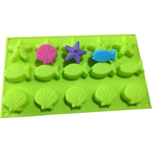 15Cavity Shells Starfish Shape Silicone Chocolate Mold Cartoon Figre/cake Tools Mini Soap Mold Sugarcraft Cake Ice Mold