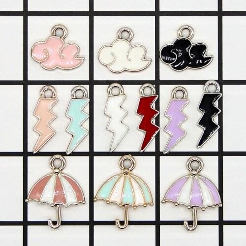 20pcs Weather Enamel Cloud Lightning Umbrella Charms For Metal Floatings Fit Earrings DIY Pendants Jewelry Accessories XL918