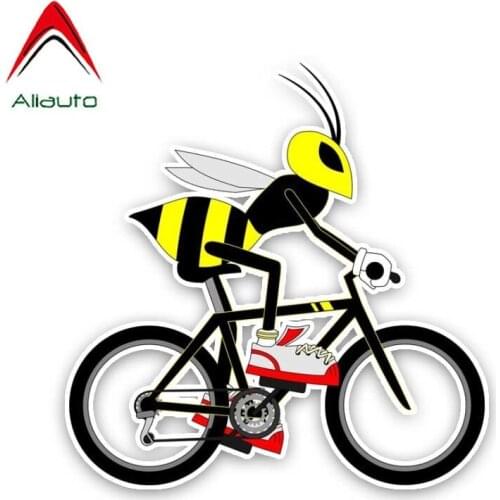 Aliauto Funny Car Sticker A Bee Riding A Bicycle Interesting Decal Accessories PVC for Volkswagen Polo BMW Audi Toyota,16cm*16cm