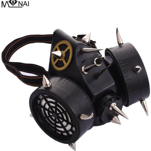 Retro Steampunk Black Mask Respirator Silver Spikes Rivets Cyber Goth Cosplay Masks Party Accessories For Men/Women
