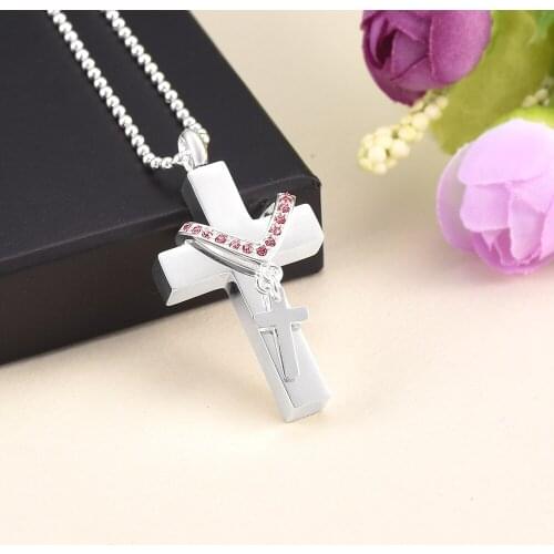 IJD9877 Double Cross Memorial Ashes Necklace Urn Pendant Cremation Jewelry for Men Women