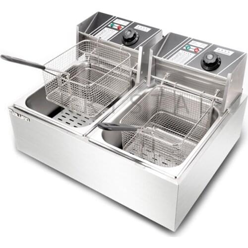 11L*2 Electric Deep Fryer with Basket Strainer 2500W Fryer for Chicken Shrimp French Fries Stainless Steel Frying Machine