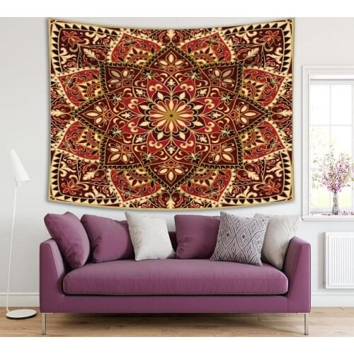 Tapestry Ornate Pattern with Oriental Floral Elements Classic Decorative Artwork Burgundy Black Gold