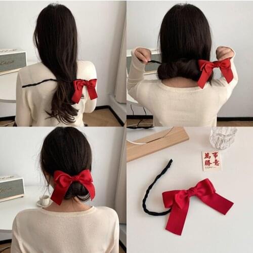 Simple coiled hair artifact red big bow headdress female temperament headband Sen tie bundle hairpin hair accessories