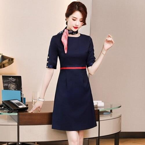 IZICFLY New Style Blue Summer Dresses For Women 2021 Office Slim Business Plus Size Casual Clothes Korean Ladies Work Wear