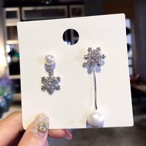 Korean New Trendy Elegant Shiny Rhinestone Zircon Snowflake Stud Earrings For Women Daily Personality Jewelry Accessories