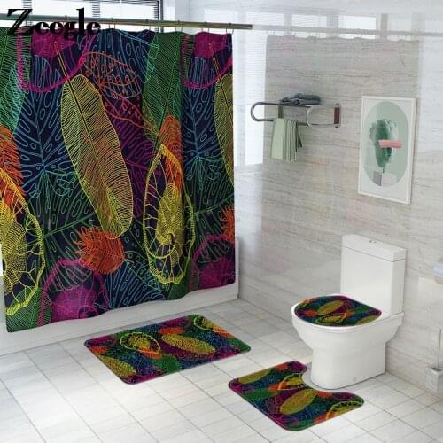 Colorful Leaves Pattern Bath Mat Set Non Slip Bath Rugs for Bathroom Shower Room Carpet Mat Toilet Seat Cover Mat