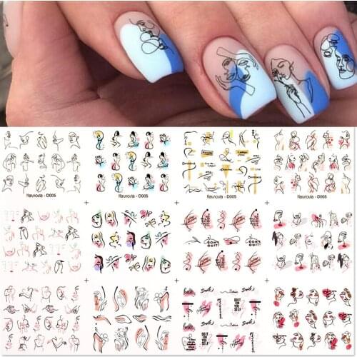Harunouta 12Pcs Sexy Girl Geometric Lines Nail Water Stickers Spring Simple Flower Leaves Decals Slider DIY Nail Art Decoration