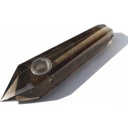 Natural smoky quartz crystal wand smoking pipe