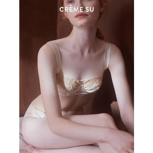 Cremesu Underwear Gelato Italian Retro Bra with Steel Ring Female Embroidery Stitching Silk Thin Bra Small Chest Female