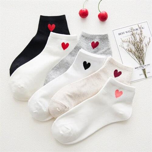 Fashion Korean Japanese Harajuku Cute Cotton Socks Women Solid Color Love Heart Short Sock For Ladies Funny Girl Ankle Sock New