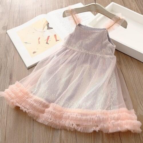 2021 New Summer 2 3 4 5 6 7 8 9 10 Years Princess Tank Party Backless Mesh Braces Camisole Slip Glitter Dress For Kids Baby Girl