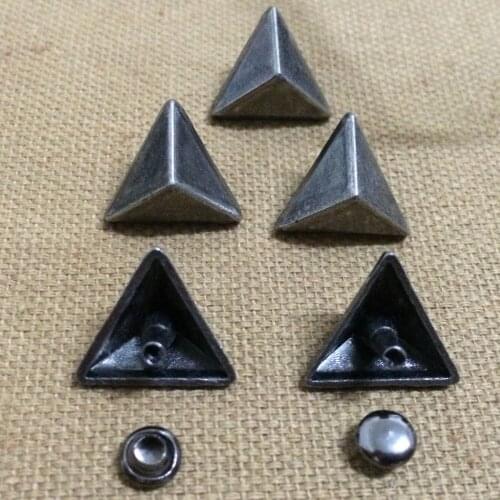 New Coming 50PCS 16MM Antique Silver Trigon Studs Rivet Punk Spike Shoes Belt Bag Bracelets Accessories Leather Craft