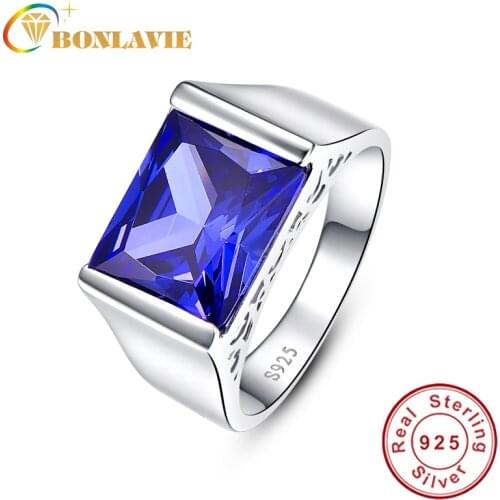 BONLAVIE Square Blue Tanzanite Created Sapphires Engagement Ring Solid 925 Sterling Sliver Fine Jewelry Brand New Gift