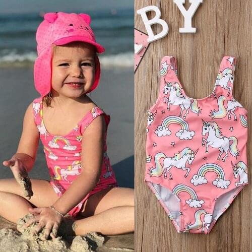 Toddler Baby Girl Cartoon Swimsuit Rainbow Unicorn Bikini Swimwear Sleeveless Summer Bathing Suit Beachwear for Infant Girl 0-3T