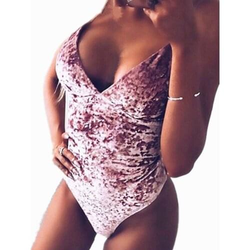 Solid Deep V Neck Backless Stretchy Sexy Bodysuit Womens 2019 Spring New Korean Sleeveless Halter Casual Bodysuit