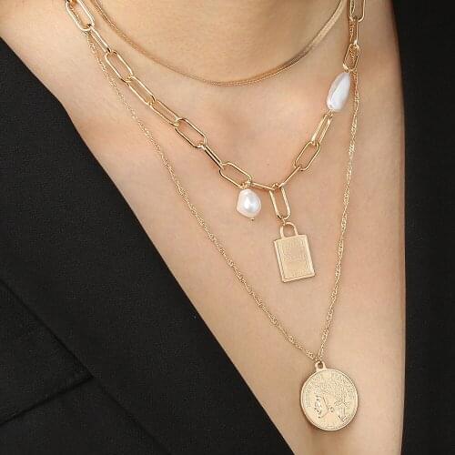 Punk Big Link Chain Crystal Necklace Choker for Women Steampunk Multi Layered Star Lock Pendant Necklace Statement Jewelry Gifts