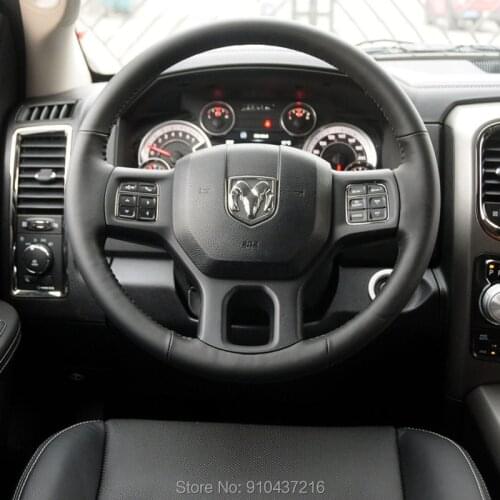 Customize DIY Hand-stitched Car Steering Wheel Cover Black Carbon Fiber Suede Leather for Dodge RAM Sport 2010-2017