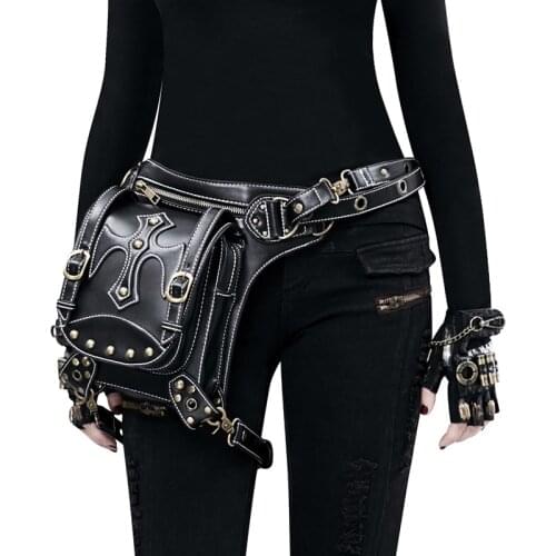 PU Leather Waist Bag Vintage Gothic Steampunk Fanny Waist Leg Bag Tactical Belt Shoulder Messenger Hip Bum Waist Fanny Pack