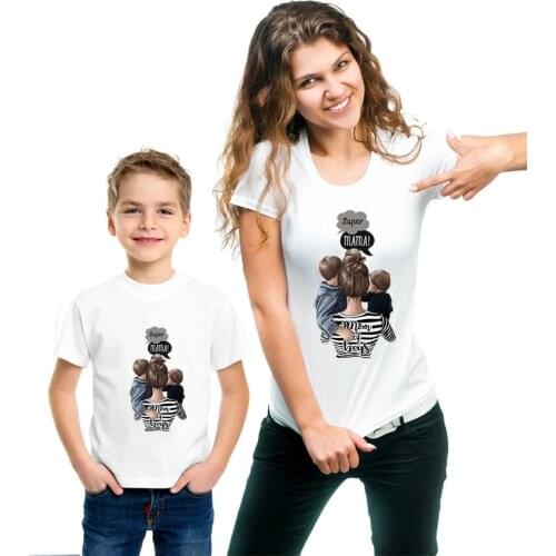 Mom and Son Family Matching Clothes Summer Casual Short Sleeve Tshirt Super Mama and Baby Boy Family Look T-shirt Clothes