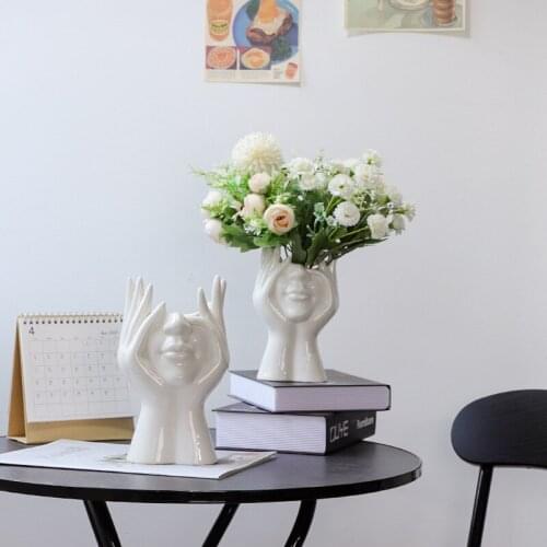 Nordic Ceramic Holding Face Vase Human Body Art Sculpture Ornaments Flower Arrangement Dry Vases Home Decoration Accessories