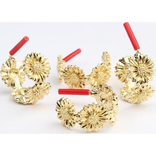 Zinc Alloy Gold C Line Daisy Flowers Connection Base Earring Connector 12*24mm 6pcs/lot For DIY Fashion Earring Accessories