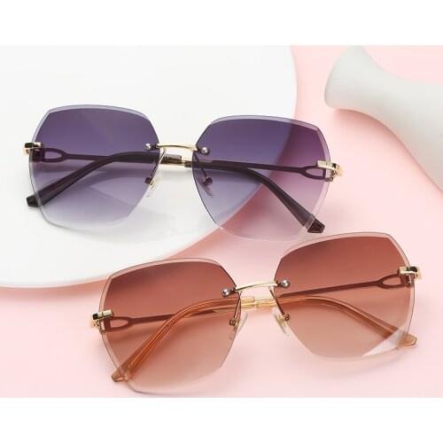 New Fashion Womens Sunglasses Rimless Trimming Lens Sunglass Gradient UV400 Sun Glasses Frameless Shades Points Dames Zonnebril