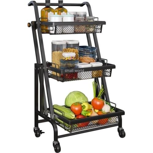 Wheeled storage rack drawer storage rack multi-layer parallel folding trolley removable storage rack kitchen storage organizer