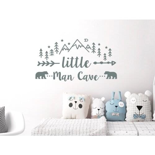 Vinyl Wall Decals Little Man Cave Wall Sticker Kids Room Decoration Animal Mountain Poster Mural Design Diy Decals LY1619